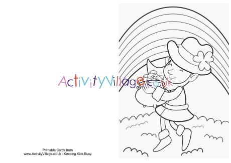 St Patrick's Day colouring card - leprechaun and rainbow