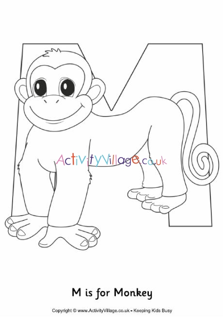 M is for Monkey Colouring Page