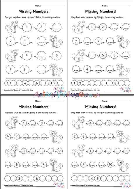 missing numbers worksheet set 1