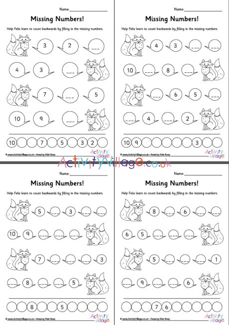 Missing Numbers Worksheet Set 2