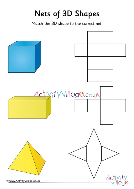 nets of 3d shapes worksheet set 1