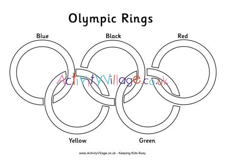 olympic rings colouring page with labels