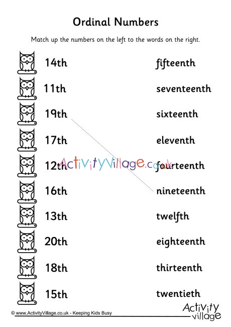 ordinal numbers match up worksheet 2