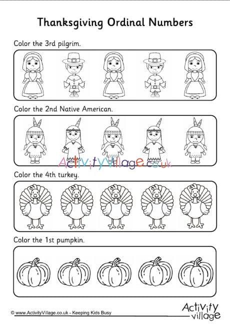 ordinal numbers worksheet thanksgiving 1