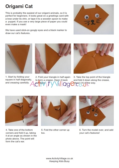 step by step origami cat