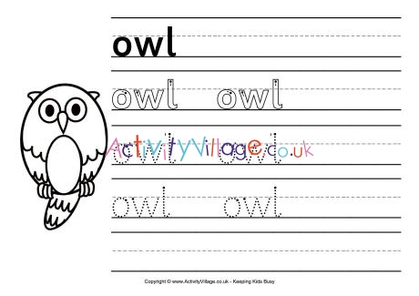 Owl handwriting worksheet