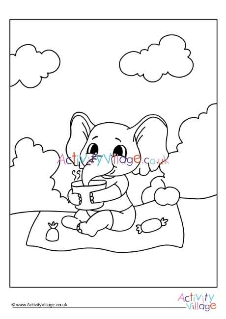 Picnic Elephant Colouring Page 2