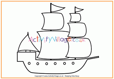 Pilgrim Ship Colouring Page - Thanksgiving Colouring Pages for Kids