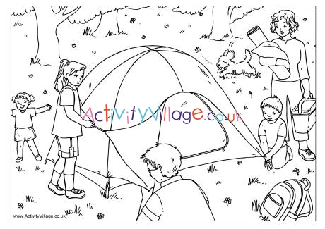 Putting up the tent colouring page