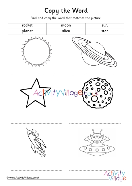 Space Copy the Word Worksheet