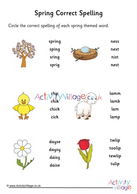 Spring Spelling Corrections Worksheet