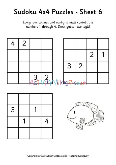 very easy sudoku 4x4 printable