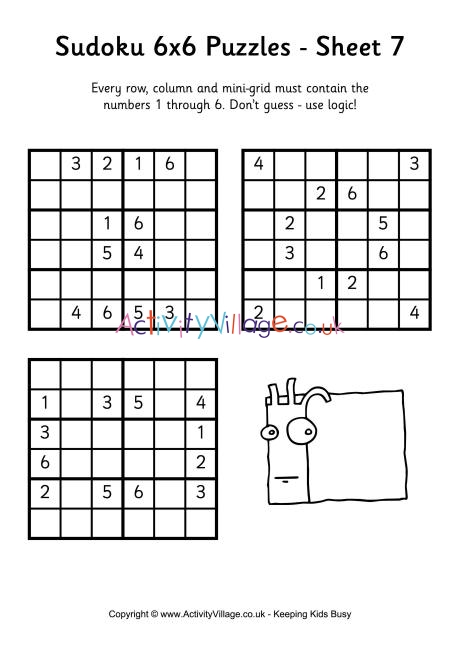 easy sudoku puzzles printable 6x6