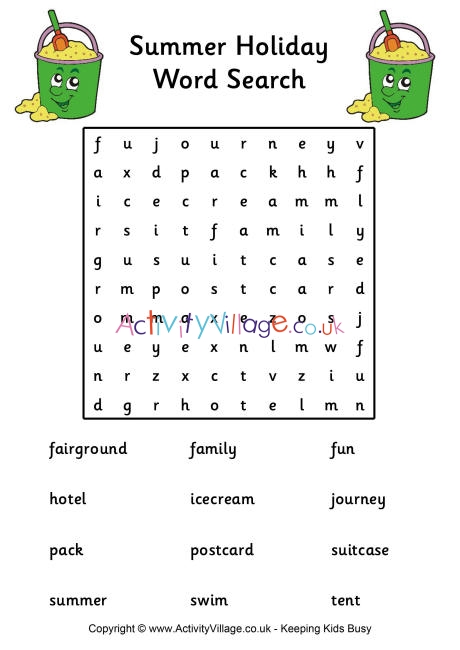 summer holiday word search easy