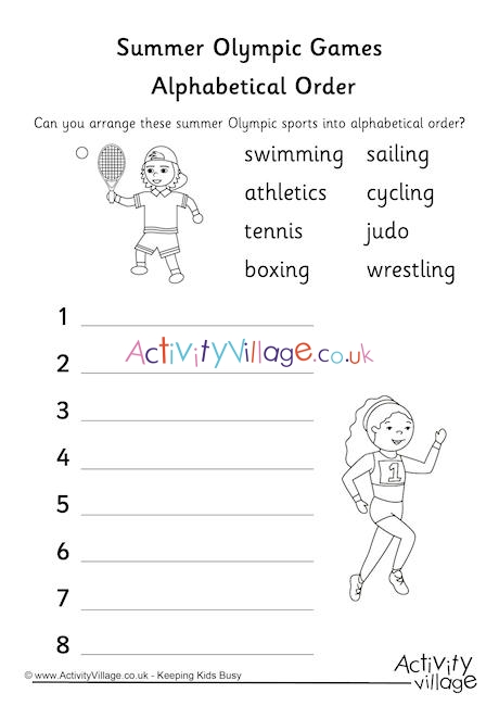 summer olympics alphabetical order worksheet 2