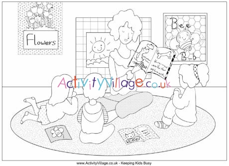 teacher reading coloring pages