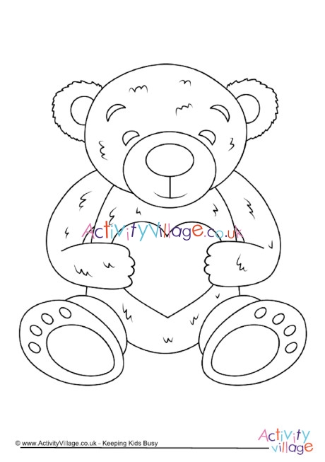 Teddy with heart colouring page
