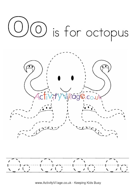 Tracing alphabet o - octopus