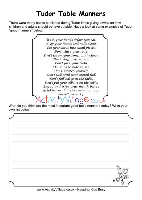 table manners for kids printable