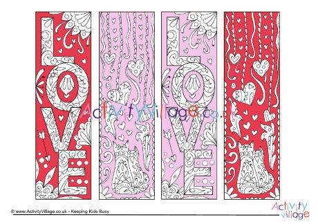 Valentine's Day doodle colour pop colouring bookmarks