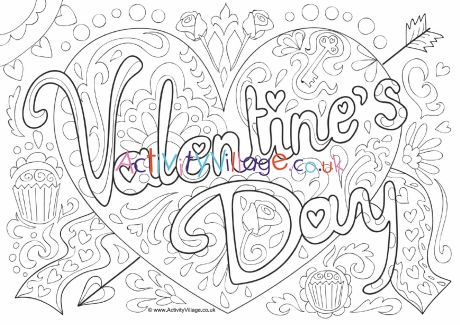 Valentine's Day doodle colouring page