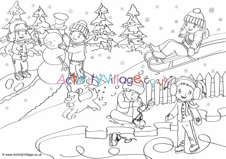 Winter Scene Colouring Page