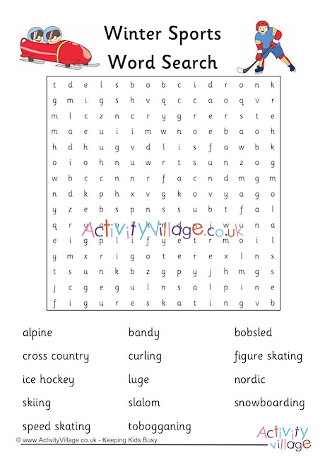 winter sports word search